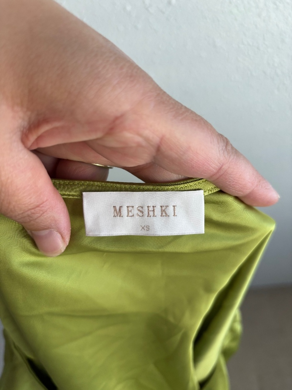 Meshki Violeta Parakeet Lime Green Satin One-Shoulder Top & Maxi Skirt 2 pc set - Picture 2 of 11